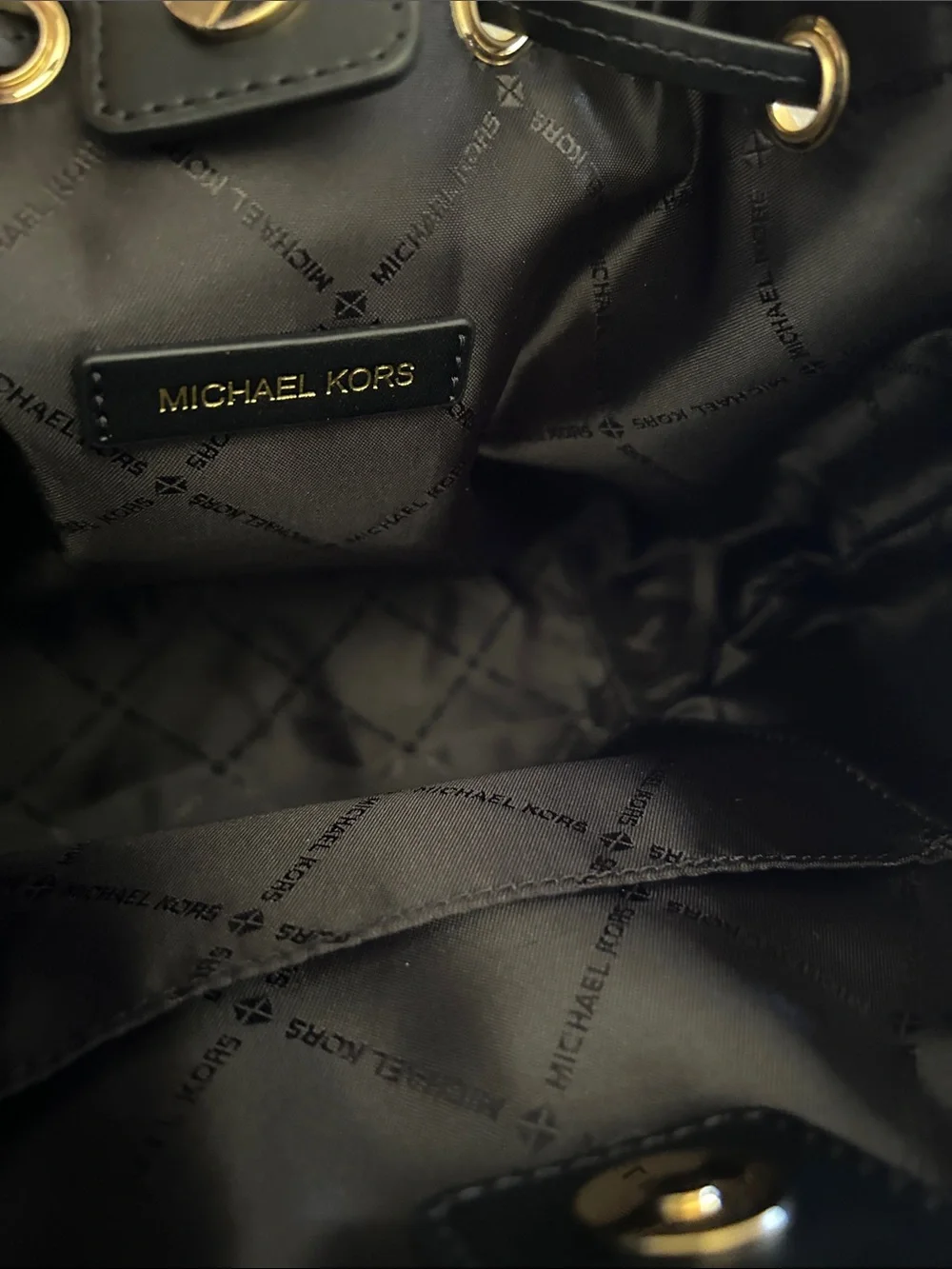 Michael Kors Black  Leather Drawstring Hobo Bucket Bag